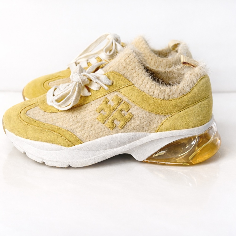 Tory Burch Good Luck Mohair Trainer Sneakers Cozy Preppy Beige Yellow 9